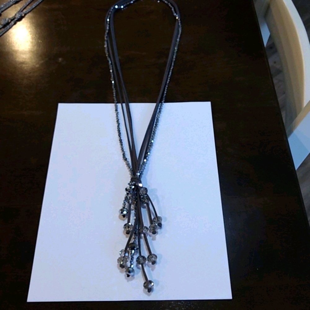 Leather cord and sparkles necklace